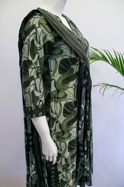 Muslin Green dupatta Set
