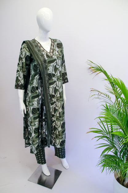 Muslin Green dupatta Set