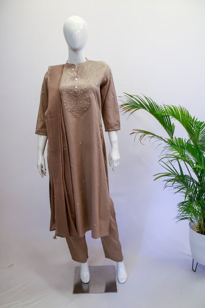 Light Brown Cotton Dupatta Set