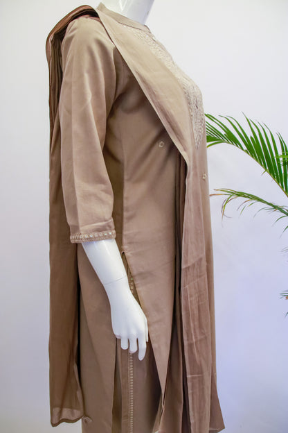 Light Brown Cotton Dupatta Set