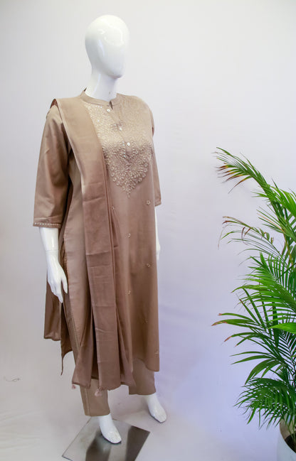 Light Brown Cotton Dupatta Set