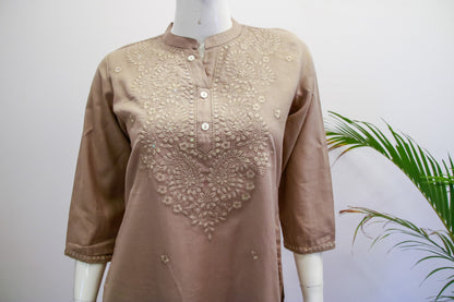 Light Brown Cotton Dupatta Set