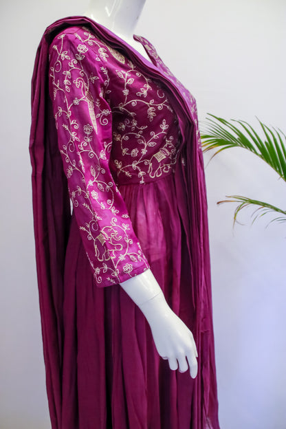 Cotton Purple Anarkali Dupatta Set