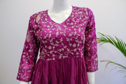 Cotton Purple Anarkali Dupatta Set
