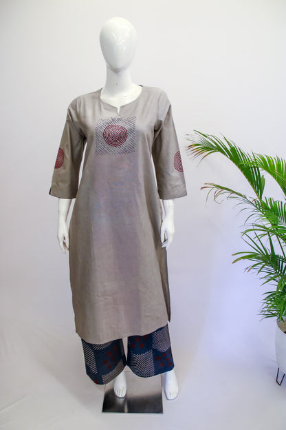 Cotton Grey & Blue Top Pant Set