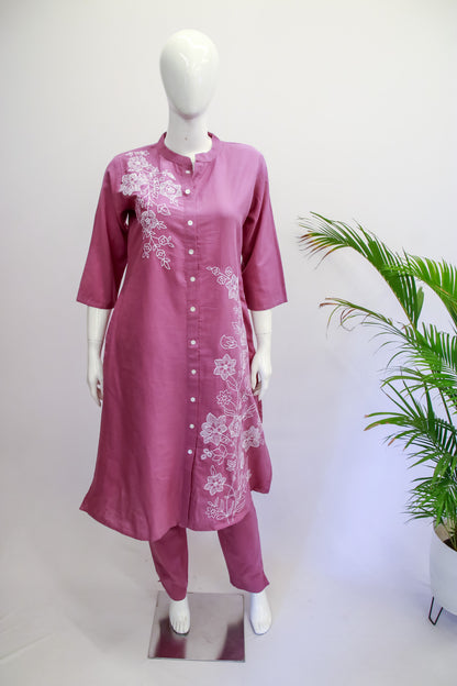 Purple Cotton Top Pant Set