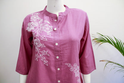 Purple Cotton Top Pant Set