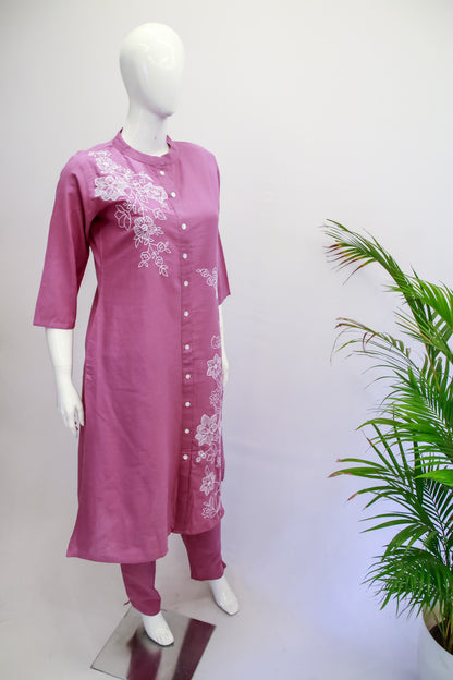 Purple Cotton Top Pant Set