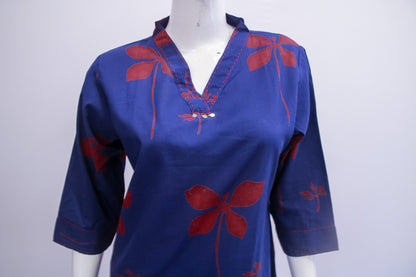 Royal Blue Floral Print Kurta Pant Set