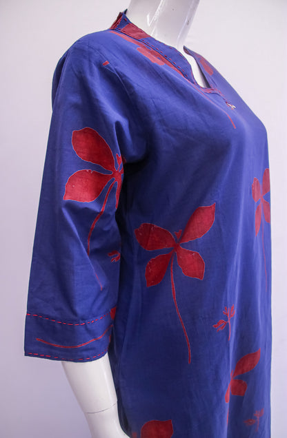 Royal Blue Floral Print Kurta Pant Set