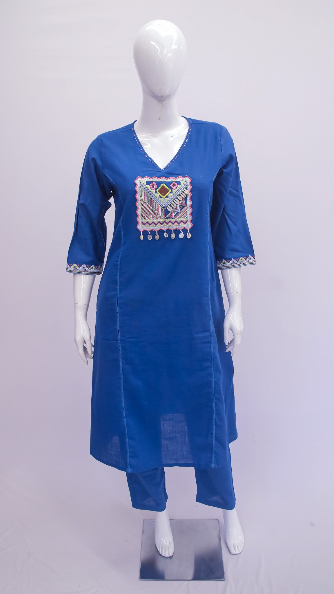 Royal Blue Embroidered Cotton Kurta Set