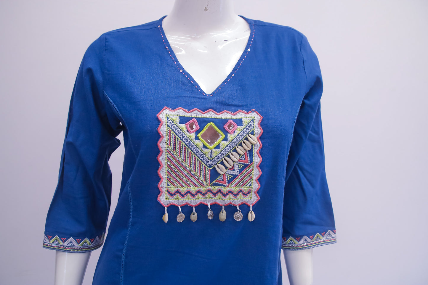 Royal Blue Embroidered Cotton Kurta Set