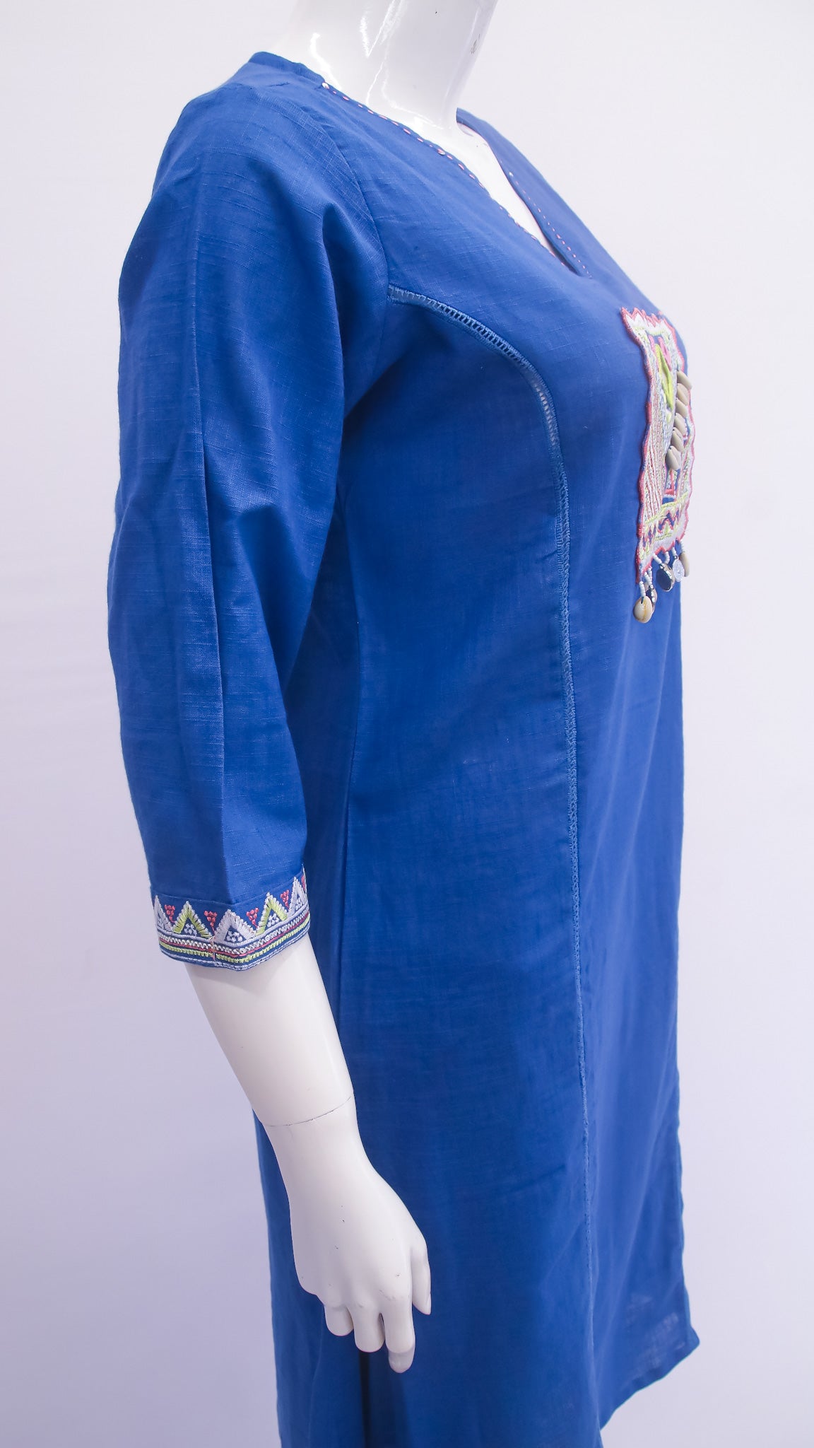Royal Blue Embroidered Cotton Kurta Set