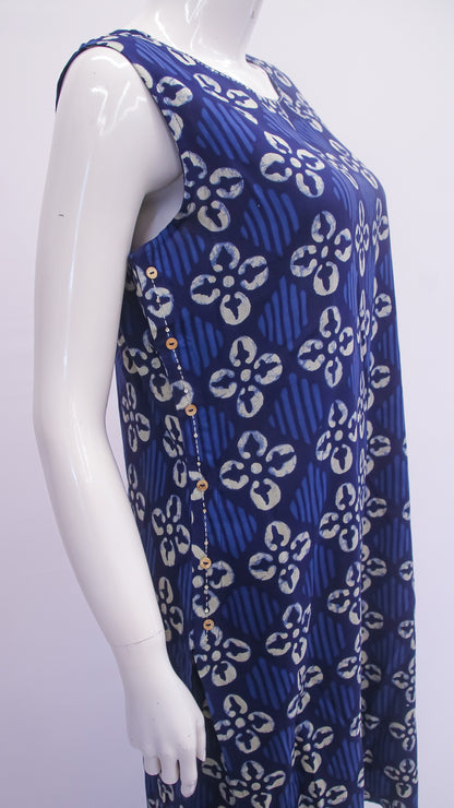 Indigo Blue Printed Sleeveless Rayon Top & Pant Set