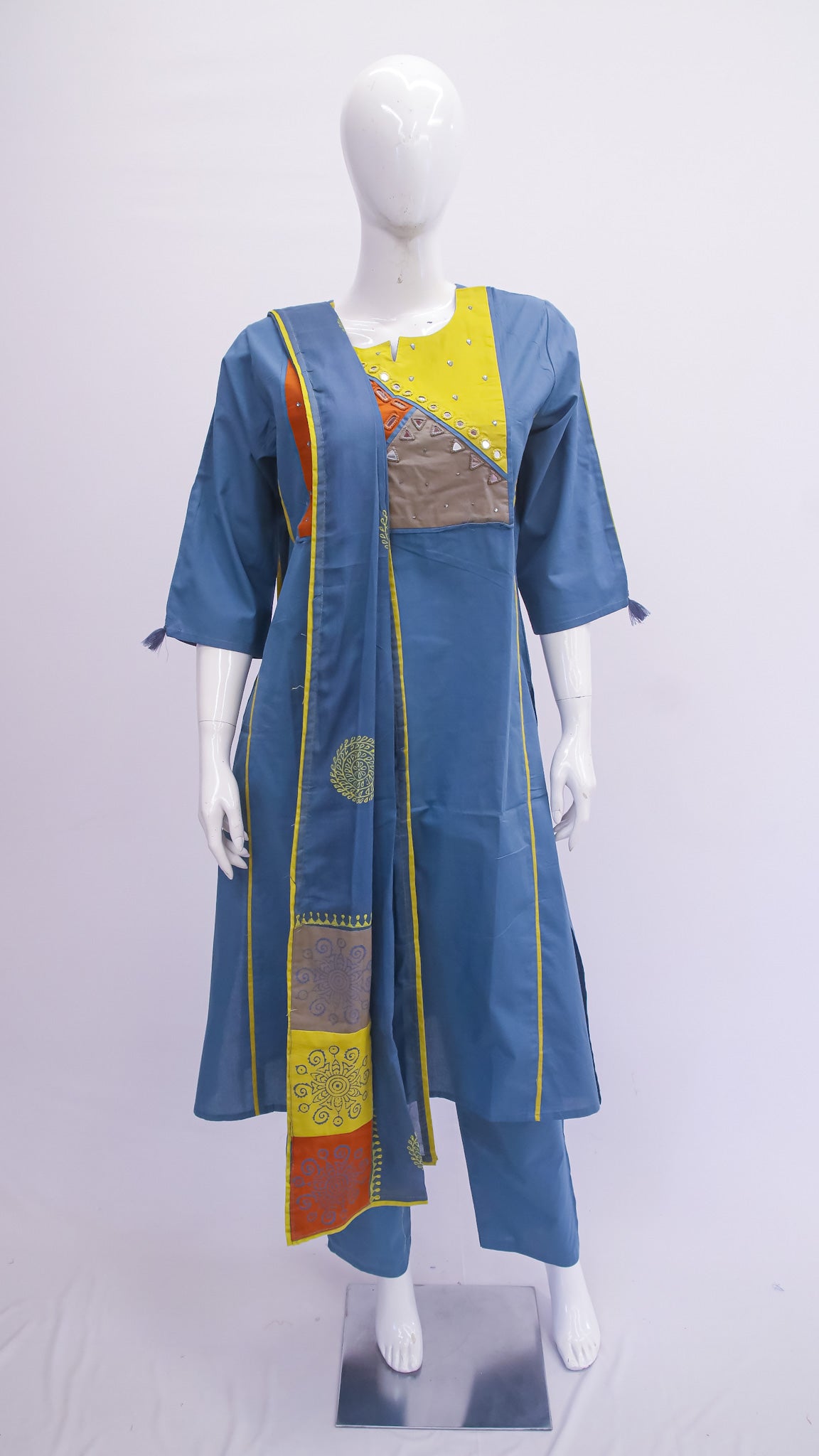 Premium women’s kurta set with handcrafted detailing, straight fit pants, and coordinated dupatta