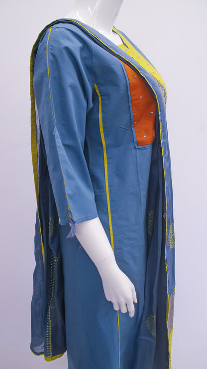 Premium women’s kurta set with handcrafted detailing, straight fit pants, and coordinated dupatta