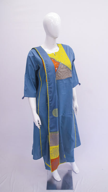 Premium women’s kurta set with handcrafted detailing, straight fit pants, and coordinated dupatta