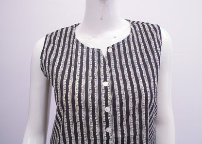 Black -stripe-cotton-sleeveless-short-top