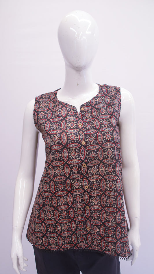 Printed Cotton Sleeveless Short Top