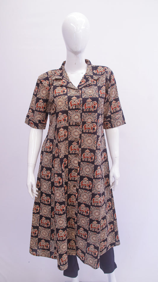 Brown Handblock Printed Cotton Dress