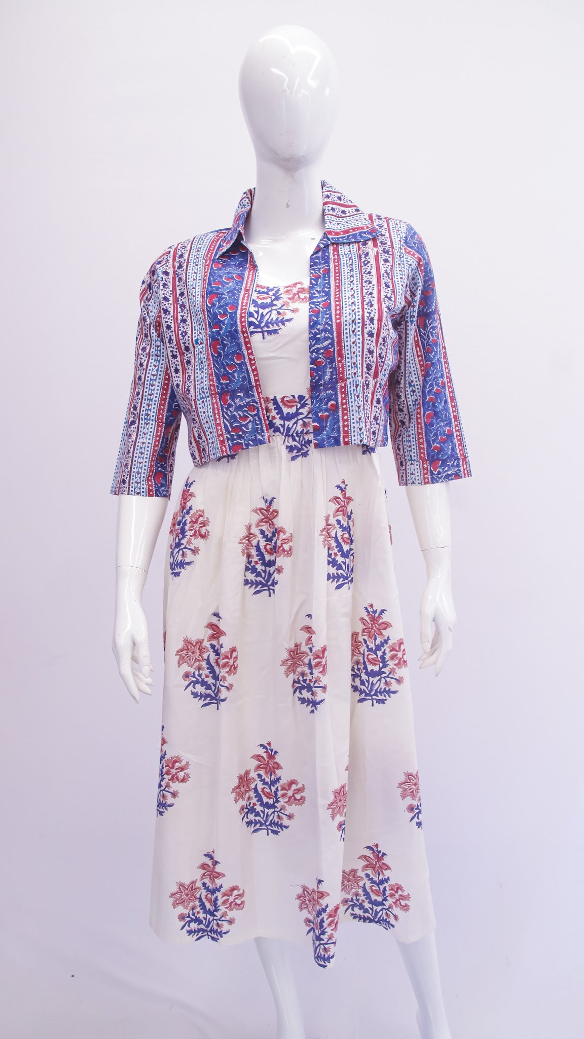 Floral Cotton Dress with Printed Jacket