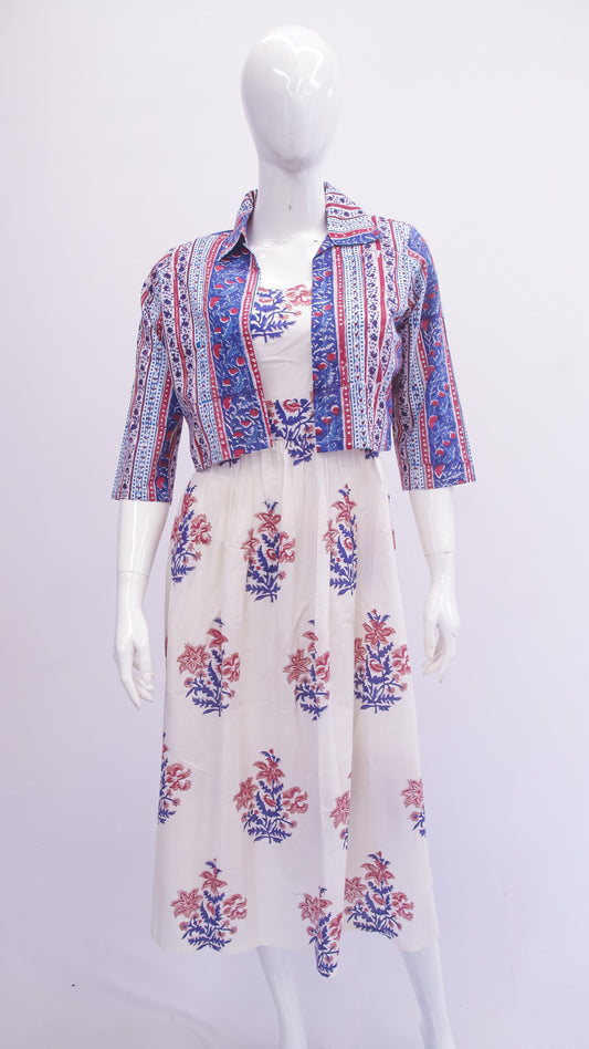 Floral Cotton Dress with Printed Jacket