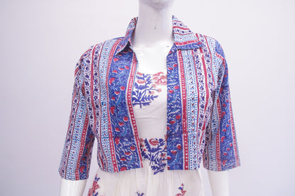 Floral Cotton Dress with Printed Jacket