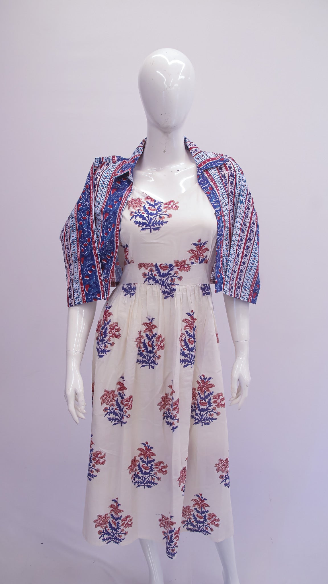 Floral Cotton Dress with Printed Jacket