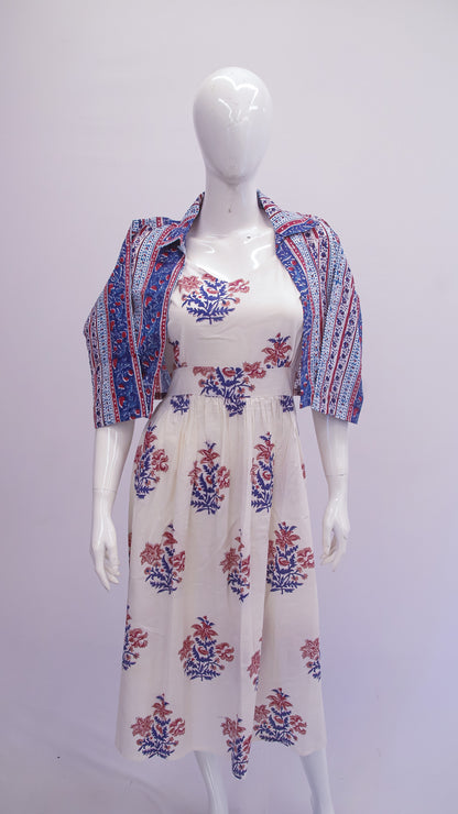 Floral Cotton Dress with Printed Jacket