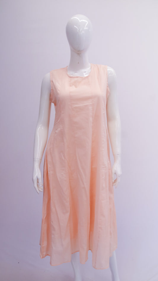 Peach Cotton Dress with Printed Jacket