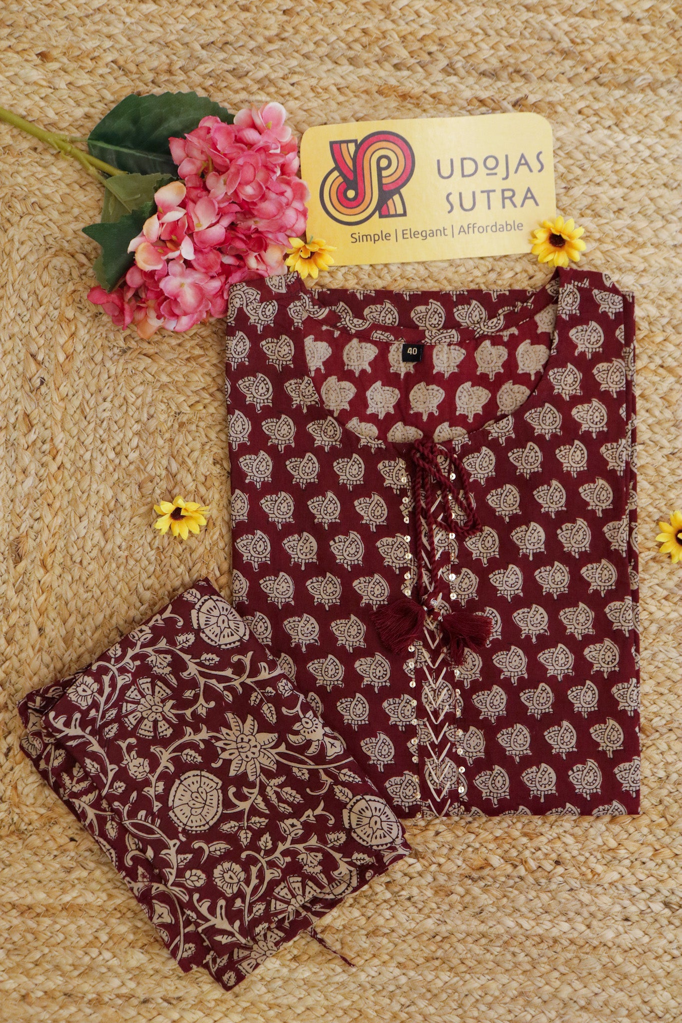 Maroon Cotton Top and Pant Set
