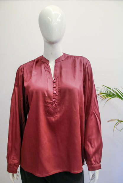 Maroon Modal Silk Plain Shirt