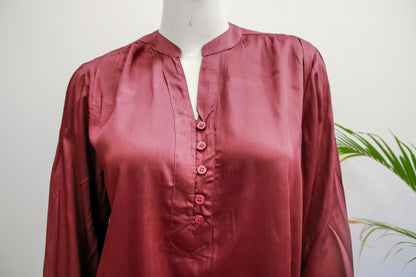 Maroon Modal Silk Plain Shirt