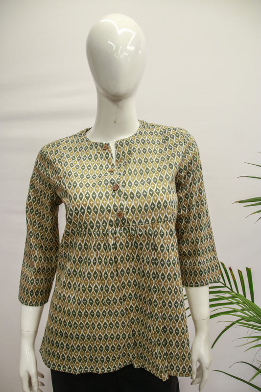 Cotton  Mehendhi Green Short Top