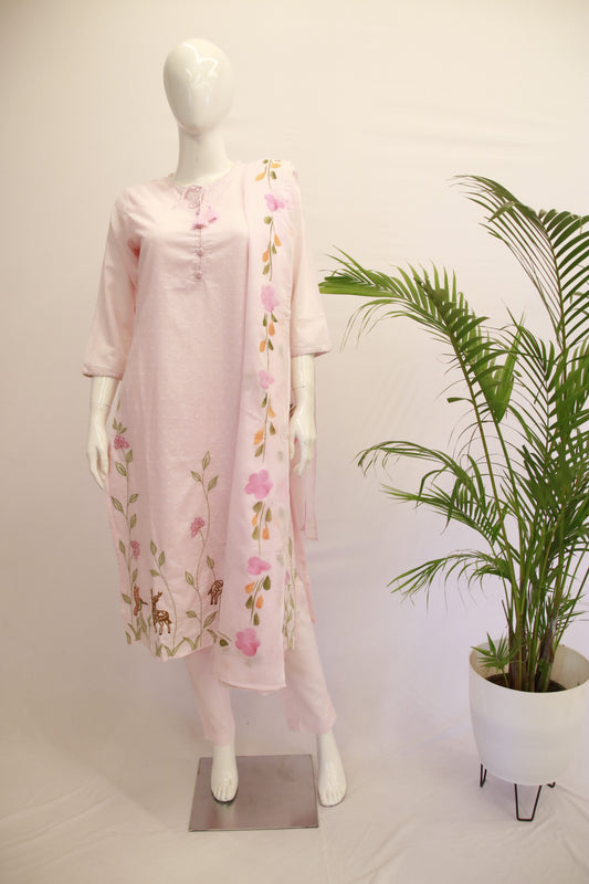 Mul Cotton Pink  Dupatta Set