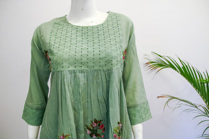 Mul Cotton Green Top and Pant Set