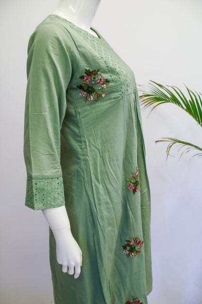 Mul Cotton Green Top and Pant Set