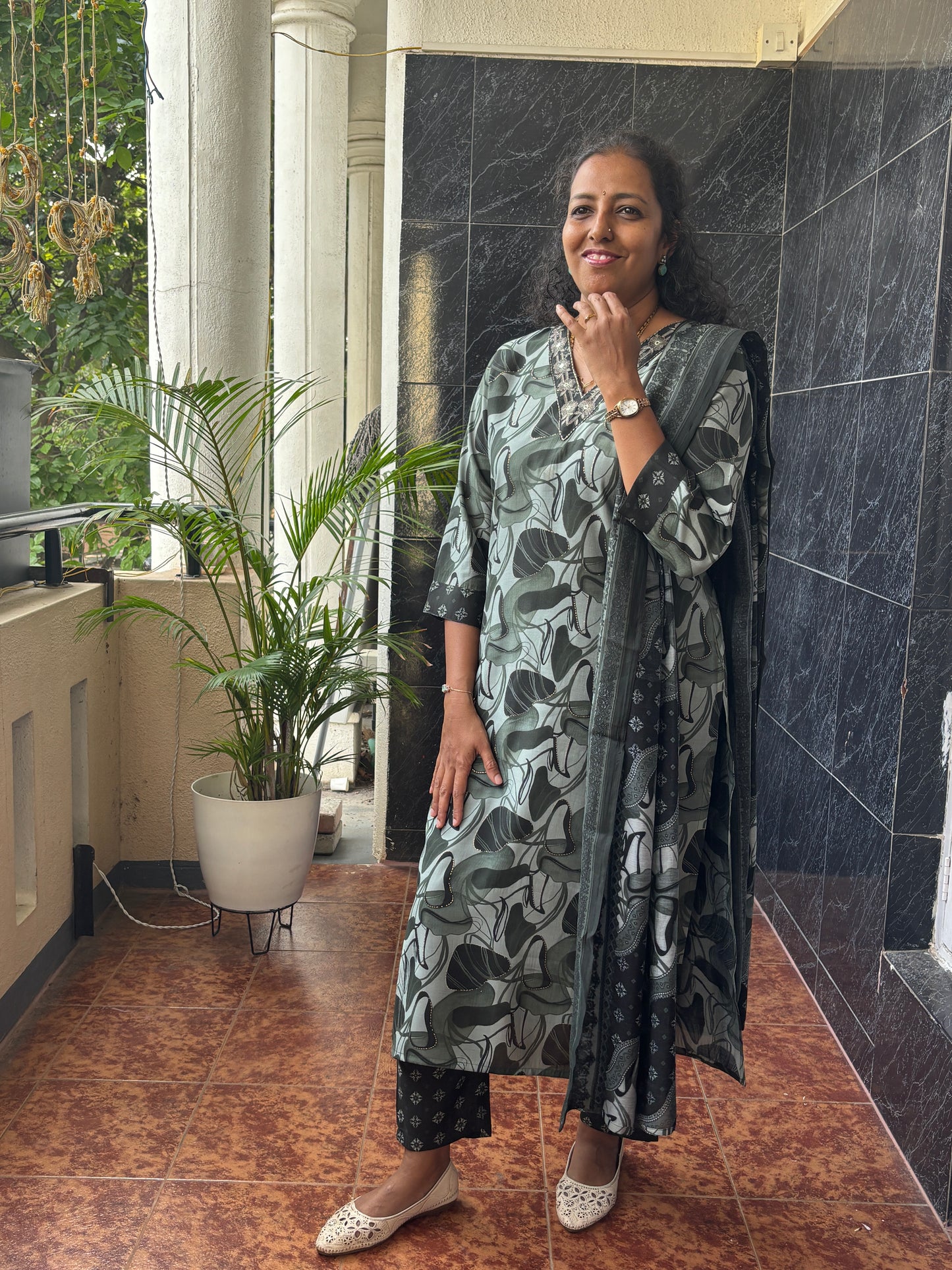 Muslin Green dupatta Set