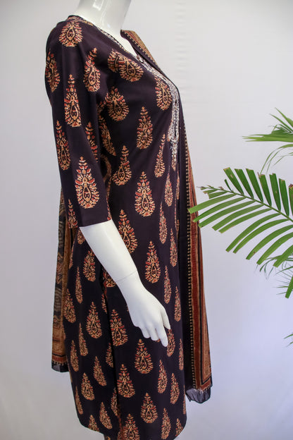 Muslin Ink Blue Dupatta Set
