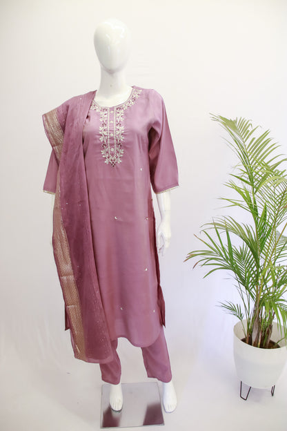 Muslin Purple Dupatta Set