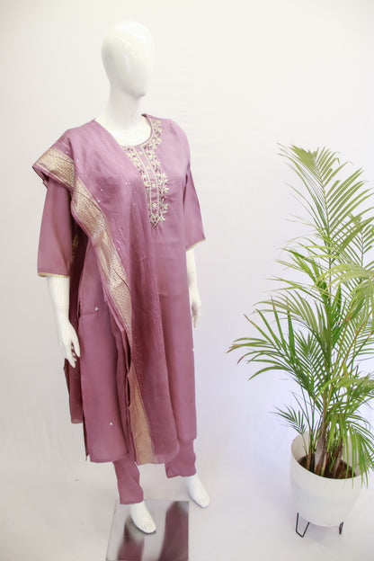 Muslin Purple Dupatta Set