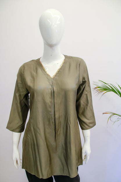 Muslin Silk Grey Short Top