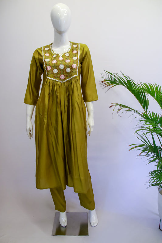 Muslin Silk Yellow Top and Pant Set