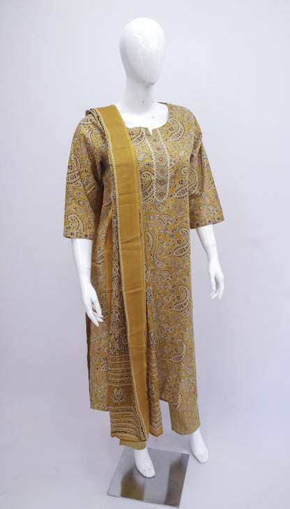 Mustard Ajrakh Dupatta Set