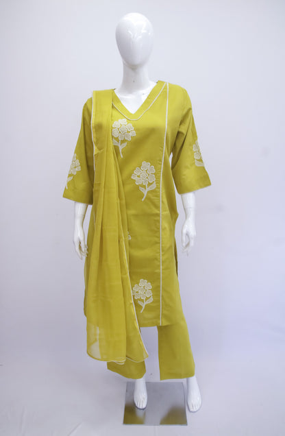 Mustard Embroidery Dupatta Set