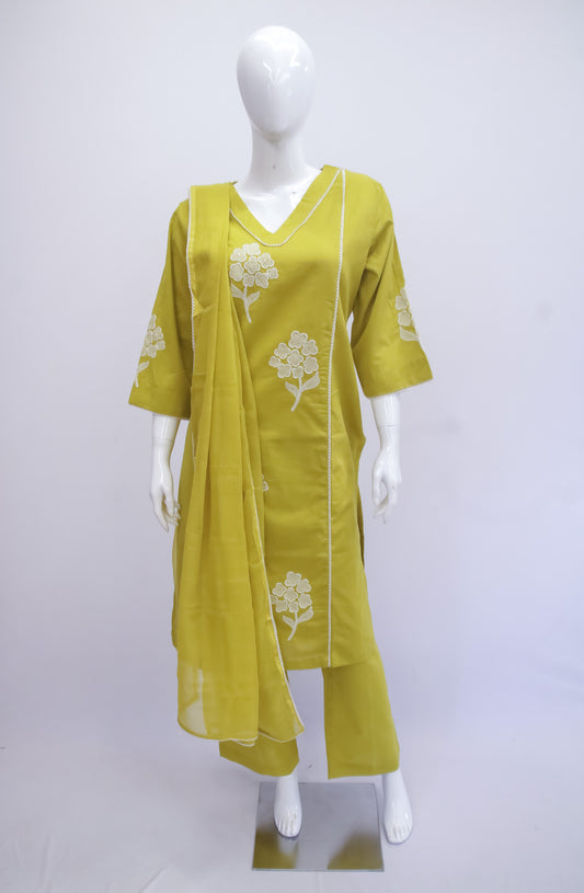 Mustard Embroidery Dupatta Set