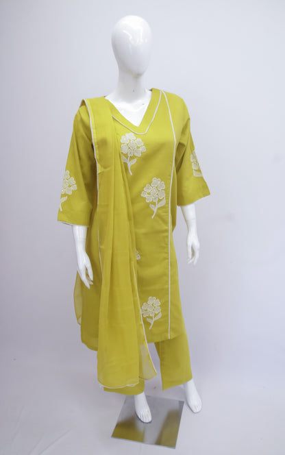 Mustard Embroidery Dupatta Set