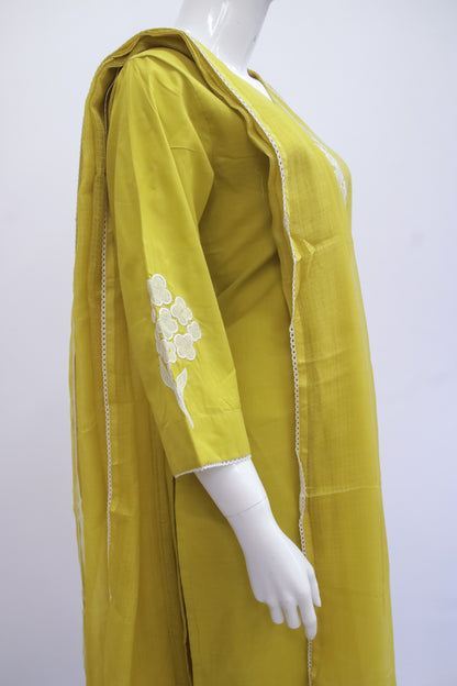 Mustard Embroidery Dupatta Set