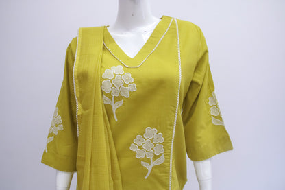 Mustard Embroidery Dupatta Set