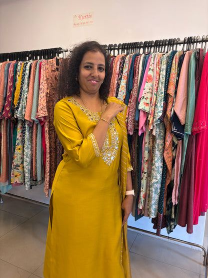 Mustard Silk Dupatta Set